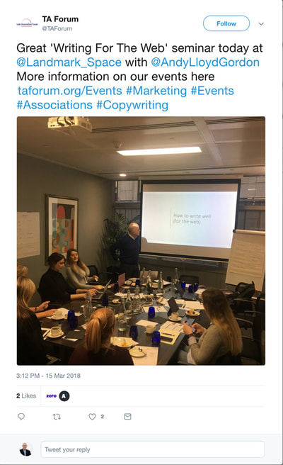 Running a copywriting masterclass for the Trades Association Forum in London